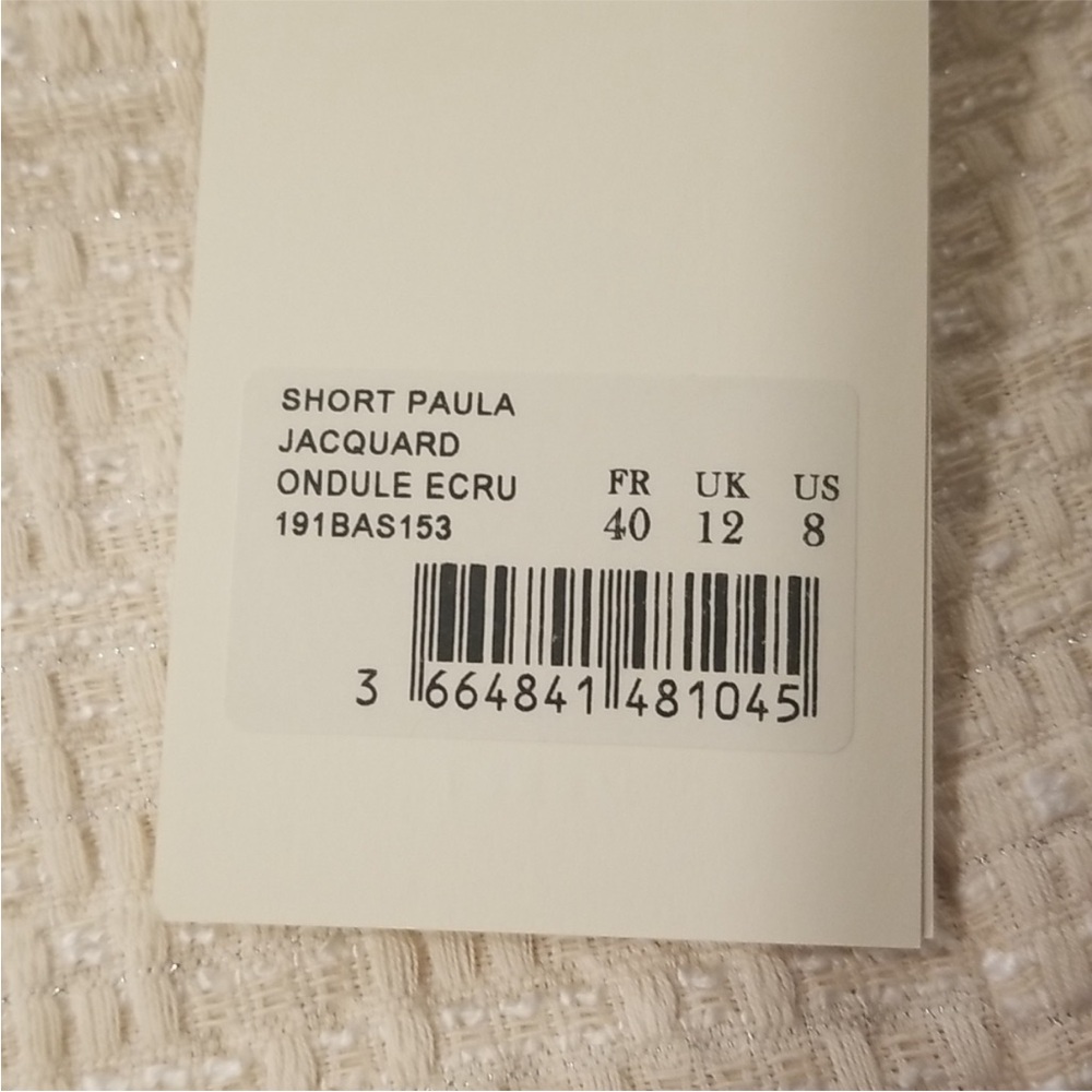 SEZANE Sailor-style Paula Short in Ondule Ecru Jacquard sz US8 / FR40 RARE, NWT - Picture 12 of 13